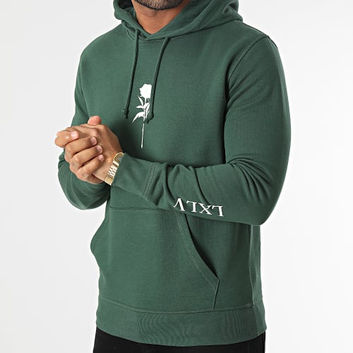 Sweat Capuche Roses Vert Blanc
