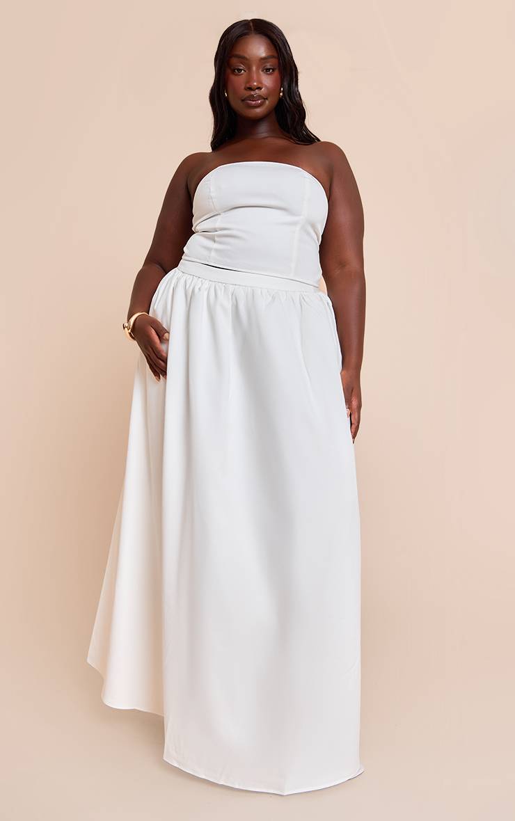 Blanc Haut Bandeau Grande Taille Avec Détails De Coutures Tissées Coordonné