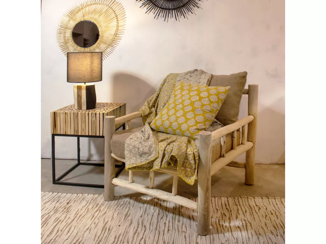 Now's Home - Courte Pointe En Coton Imprime Jaune Moutarde 110x160cm Housnia