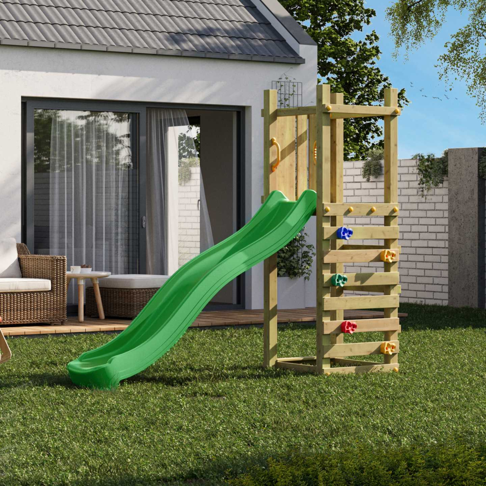 Plateforme de jeux en bois funny toboggan + mur d'escalade