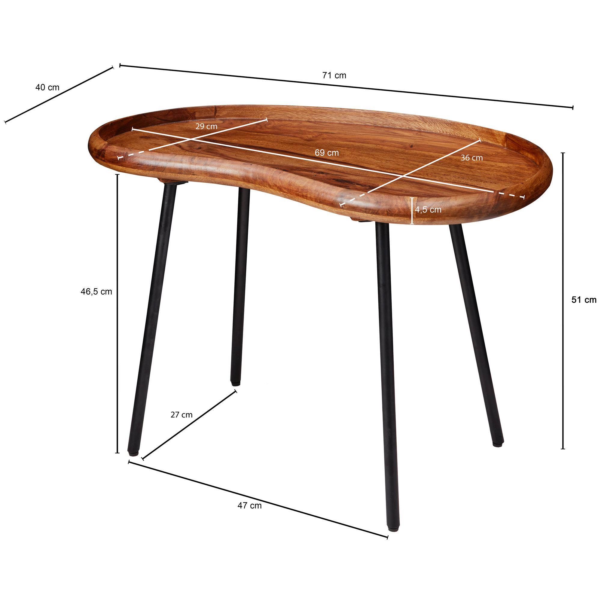 Couchtisch 2-teilig Massivholz Satztische Wohnzimmertisch Nierentisch Holz-Tisch