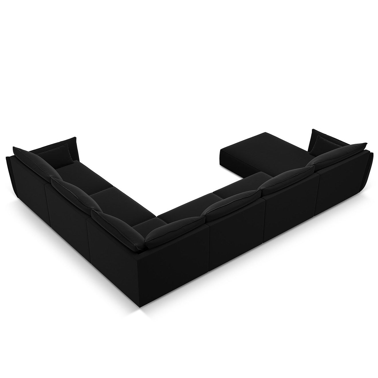 Mazzini Sofas Canapé d'angle Panoramique droit Velours Vanda 8 Places noir - 384x284x85 cm