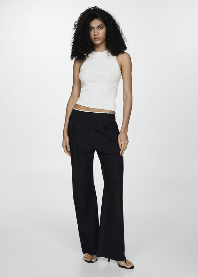 MANGO Ribbed knit top Light beige