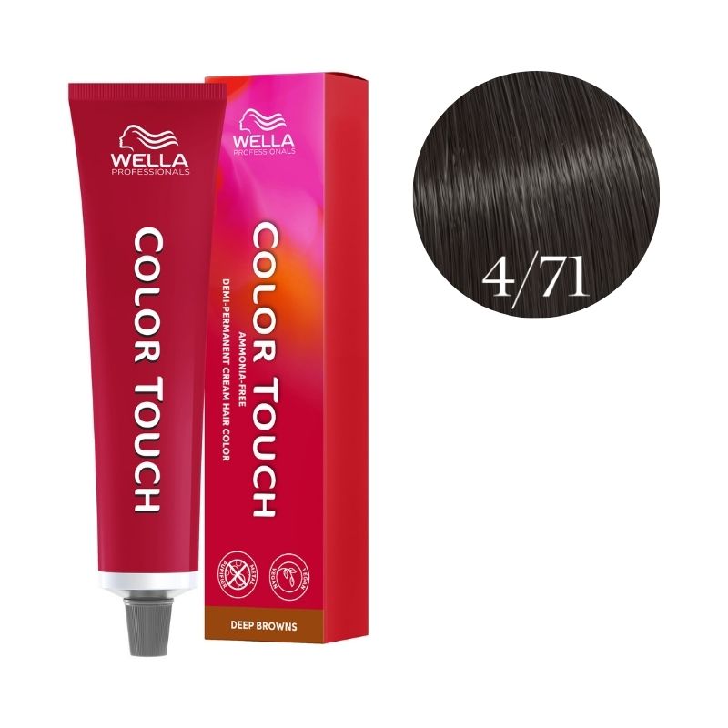 Coloration Color Touch Deep Browns 4/71 Châtain Moyen Marron Cendré Wella 60ml