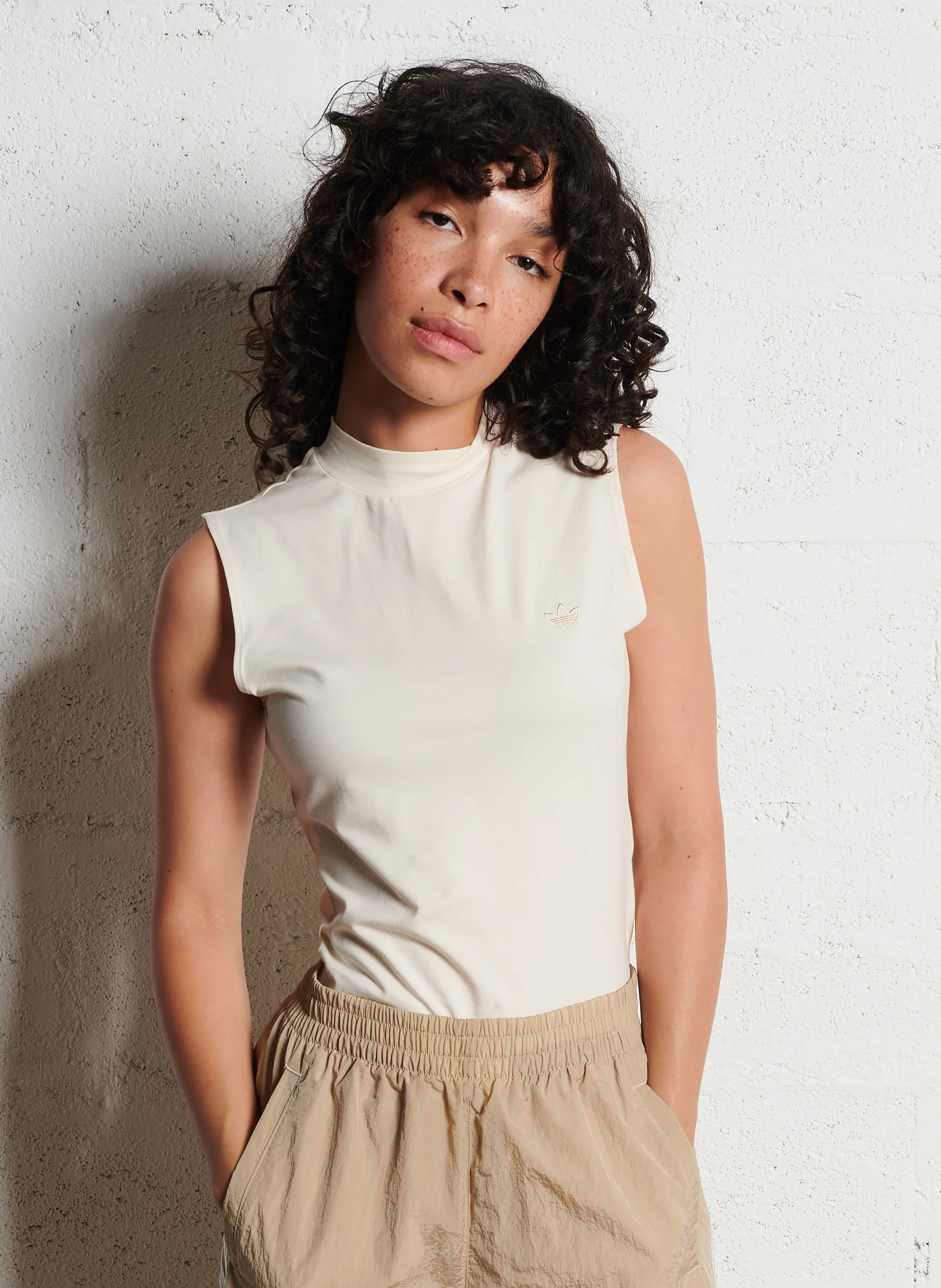 Top sans manches en coton mélangé | Blanc