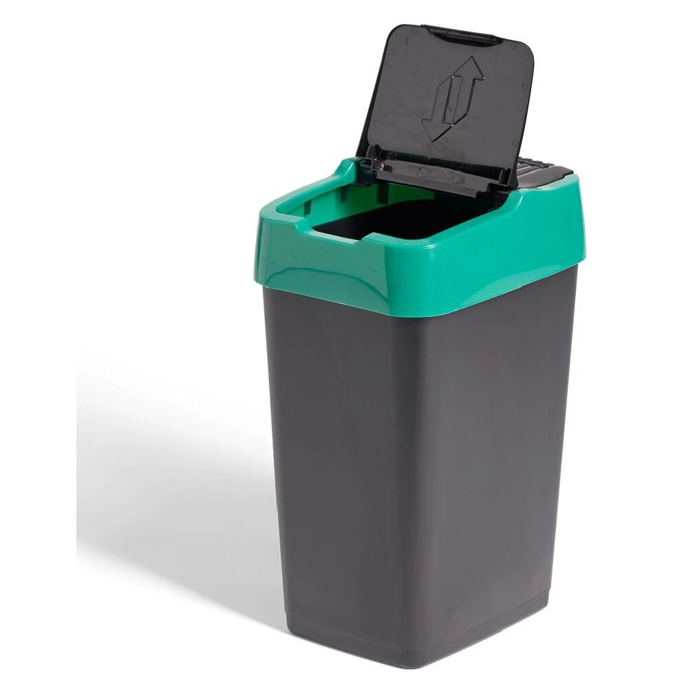 Poubelle de tri pour verre 18L plastique vert et noir