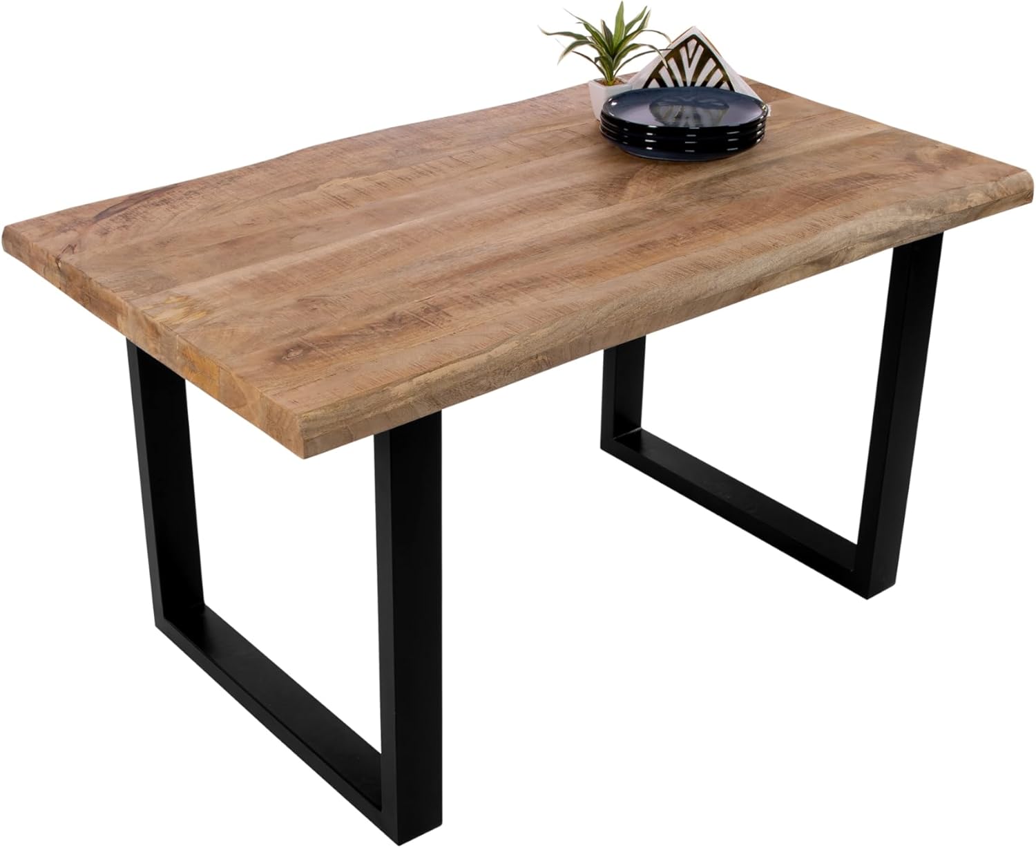 SAM Esstisch Cali | 160 x 85 cm | Mangoholz | Farbe: Natur/rau | U-Gestell Metall Schwarz | Massivholz mit echter Baumkante | pflegeleichter Baumkantentisch/Esszimmertisch