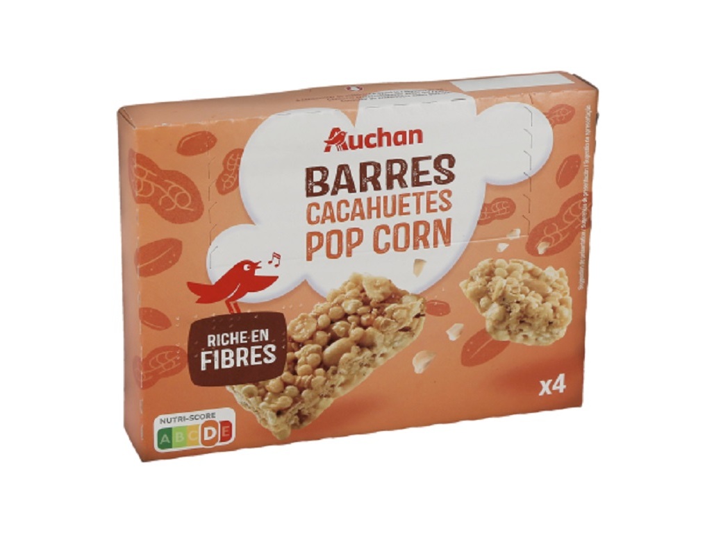 BARRAS DE CEREAIS AUCHAN AMENDOINS E PIPOCAS 4UN 84G