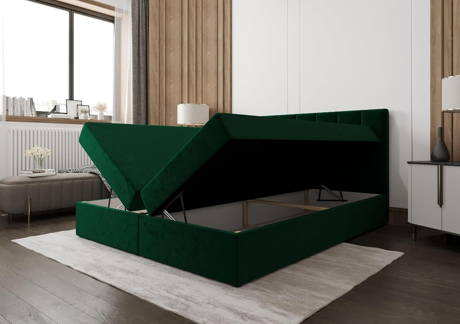 B&B HOME Boxspringbett AdelleIII 160x200 cm - mit Bettkasten