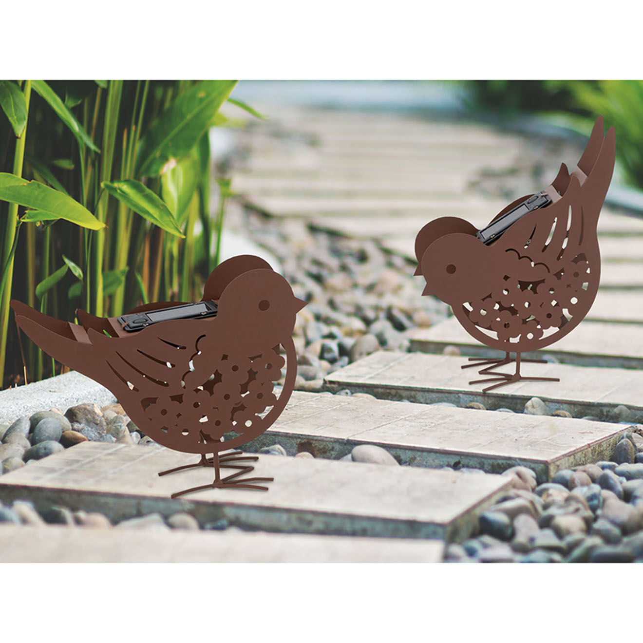 Pratik Garden 2 Lampes oiseaux solaires marron - 20x7x16 cm