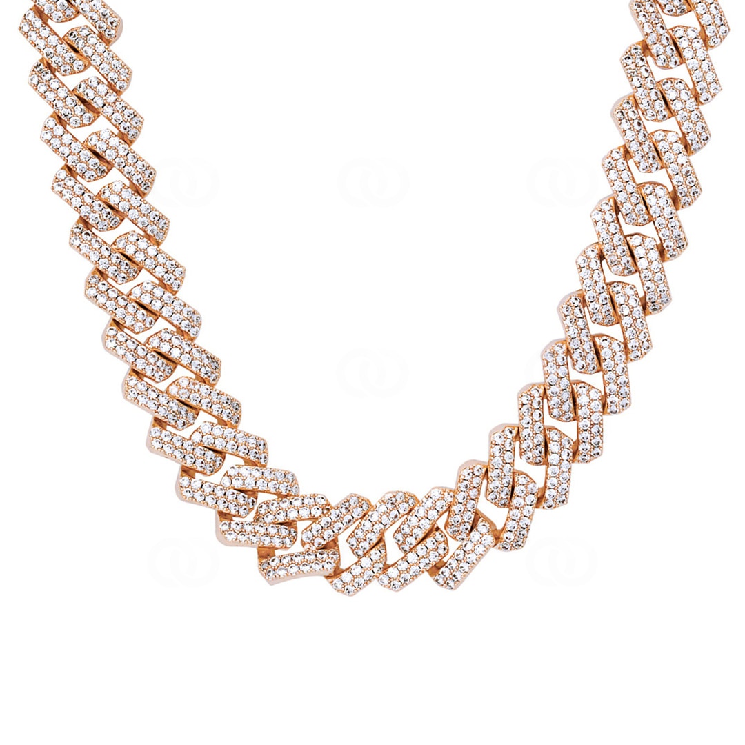 15mm Prong Cuban Link Panzerkette Rosé vergoldet mit Zirkonia