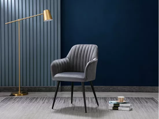 Lot de 2 chaises avec accoudoirs en velours et métal noir - Gris - ELEANA