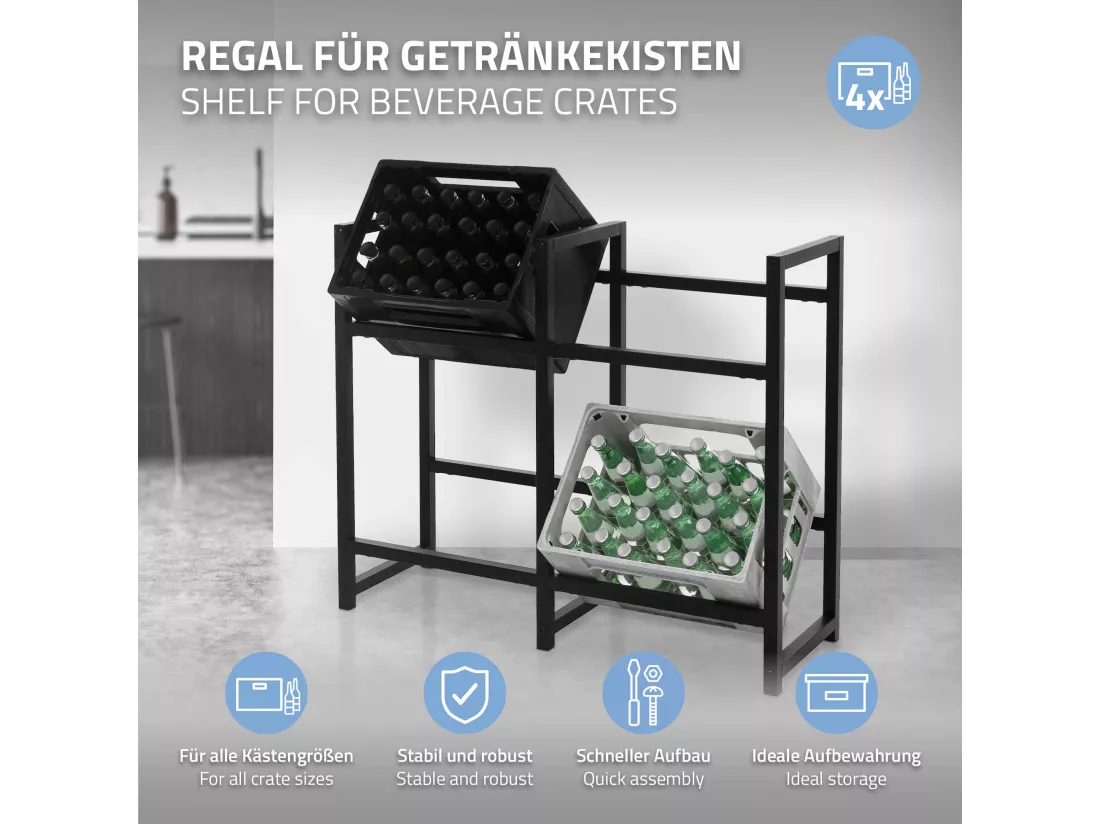 Étagère de rangement pour 4 caisses de boissons 91x31x75,5cm en acier anthracite