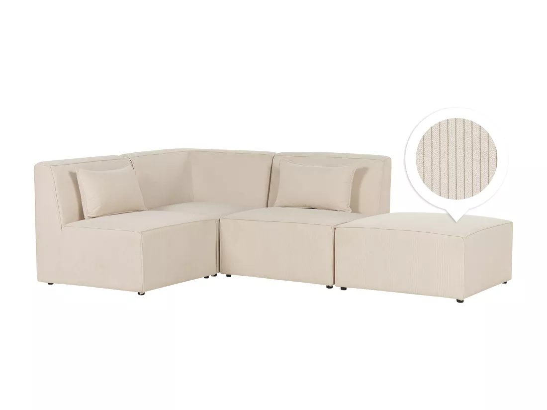 Canapé d'angle côté droit modulable 3 places en velours côtelé beige avec ottoman LEMVIG