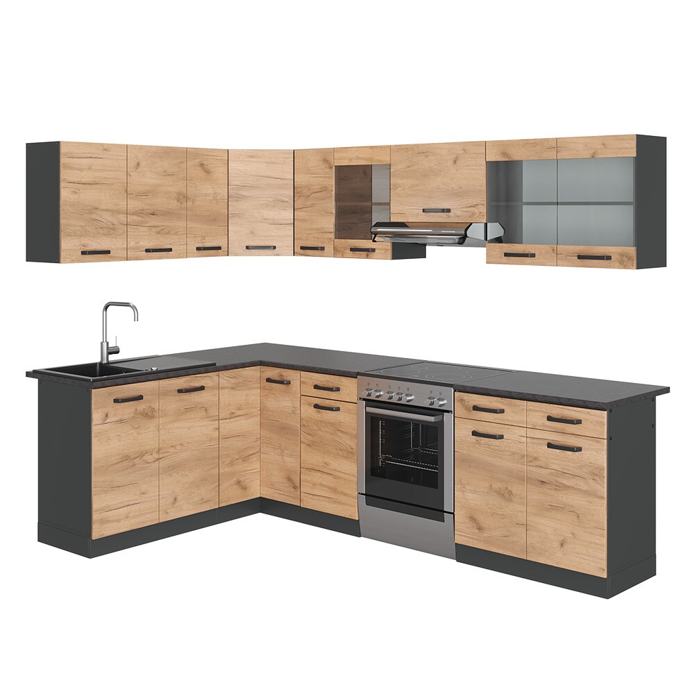 Vicco Eckküche Küchenblock Einbauküche Rick Anthrazit Eiche 270 cm modern Küchen Schränke Spülenunterschrank Eck-Unterschrank Eck-Hängeschrank Arbeitsplatte Küchenmöbel Küchenzeile L-Küche