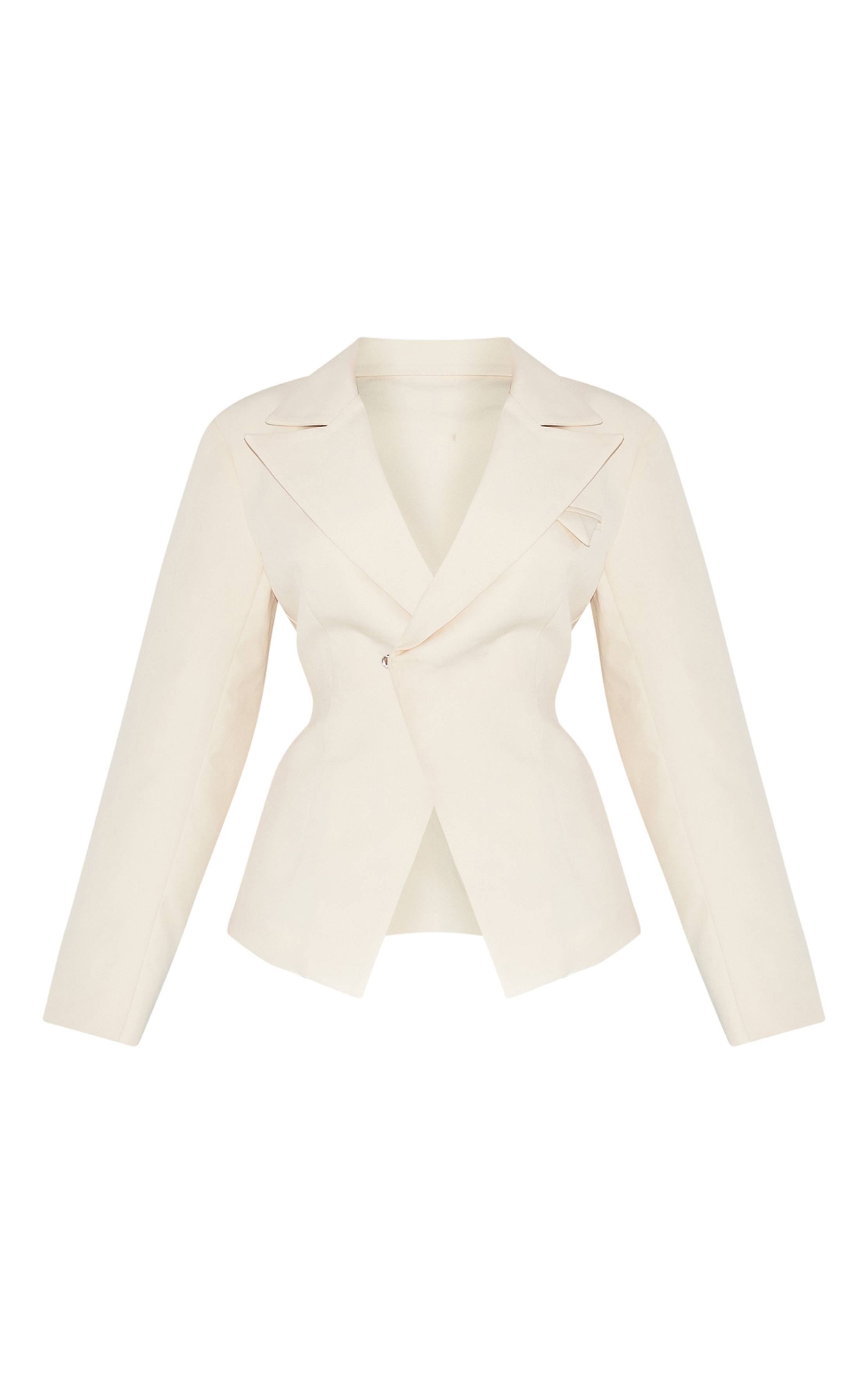 Crème Blazer Ajusté Asymétrique Croisé Avec Taille Ajustable Shape