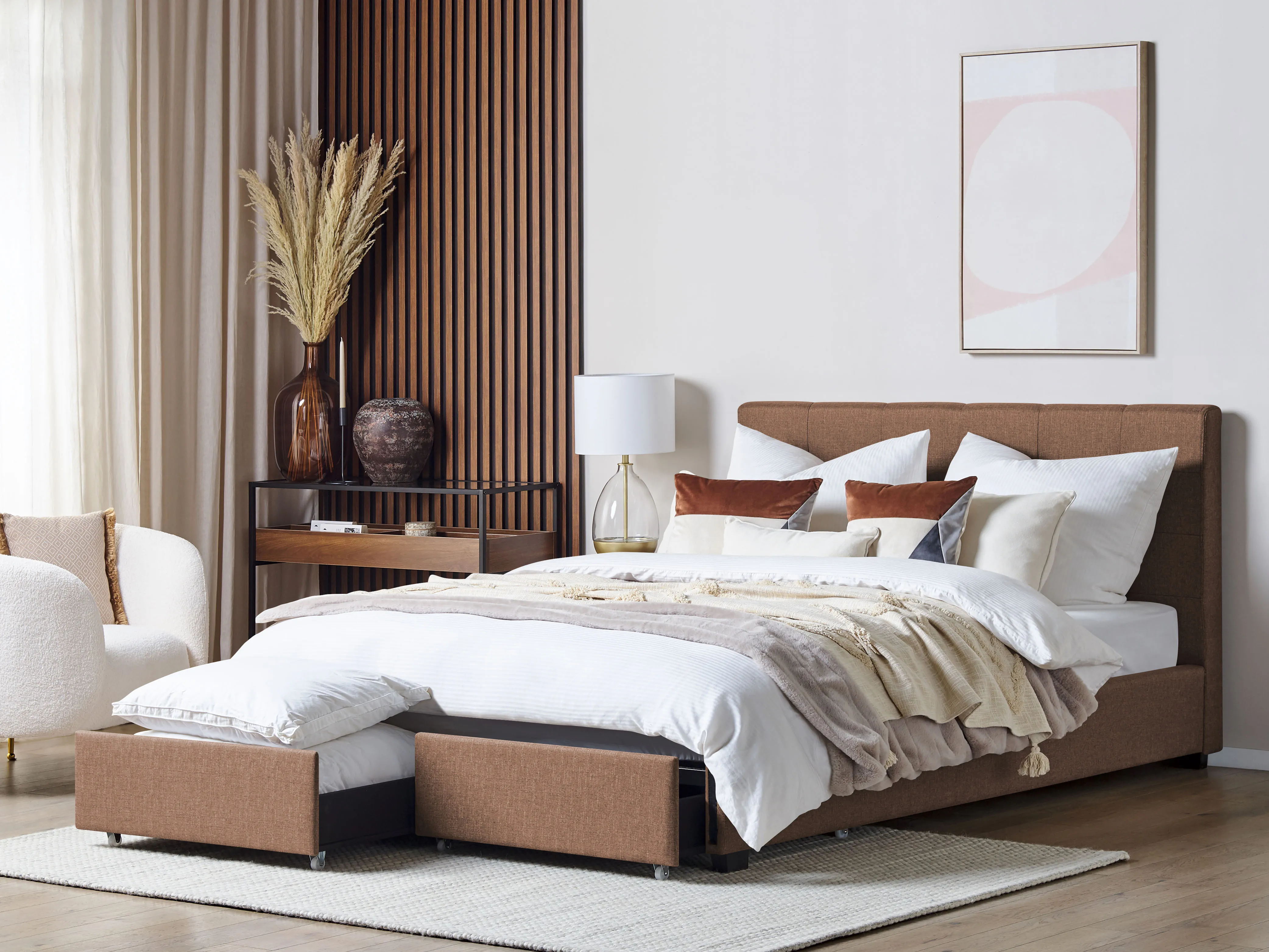 Bed met opbergladen Stof LA ROCHELLE 180 x 200 cm Bruin