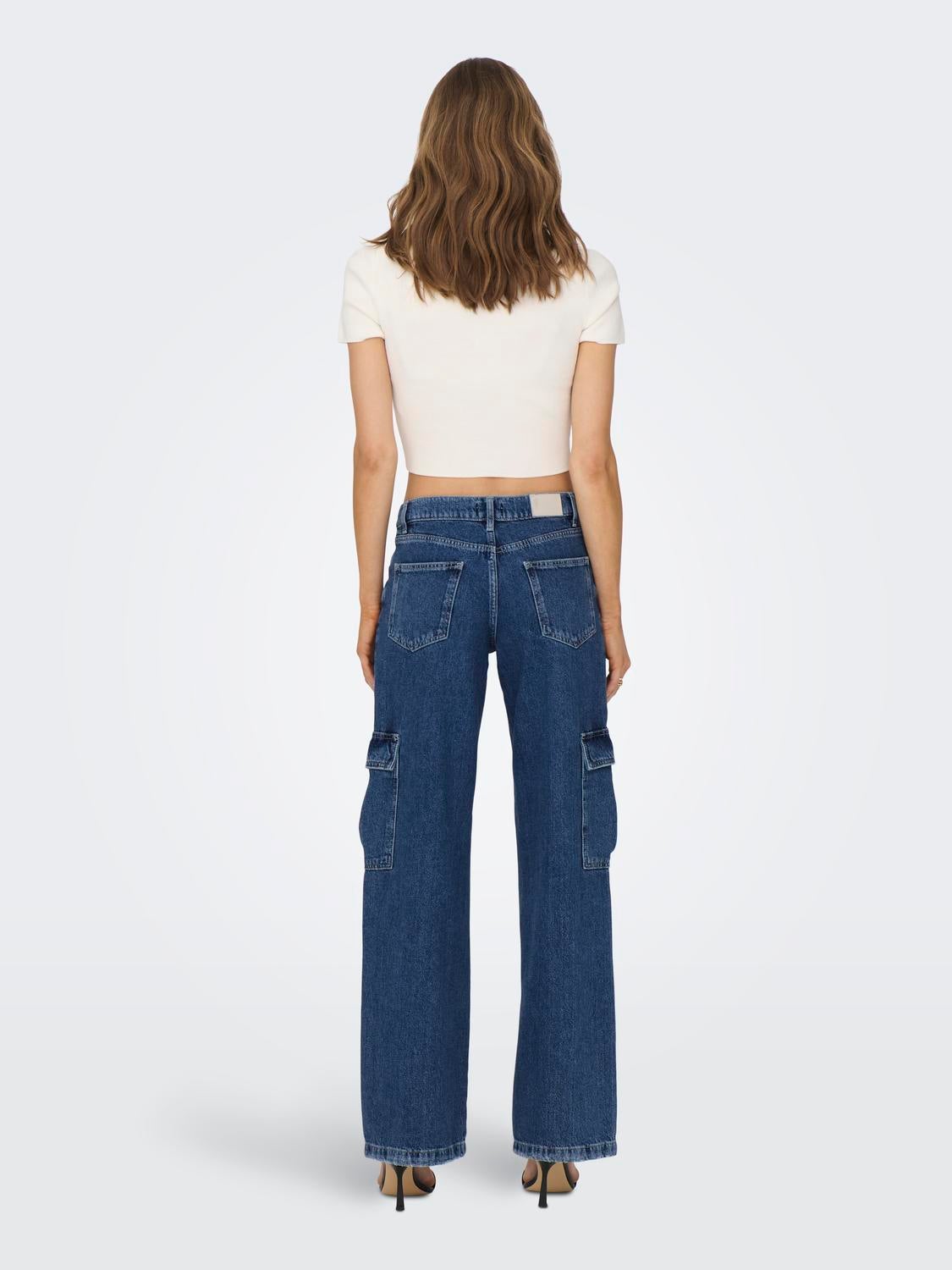 ONLHONEY Niedrige Taille Weiter Beinschnitt Jeans Dark Blue Denim