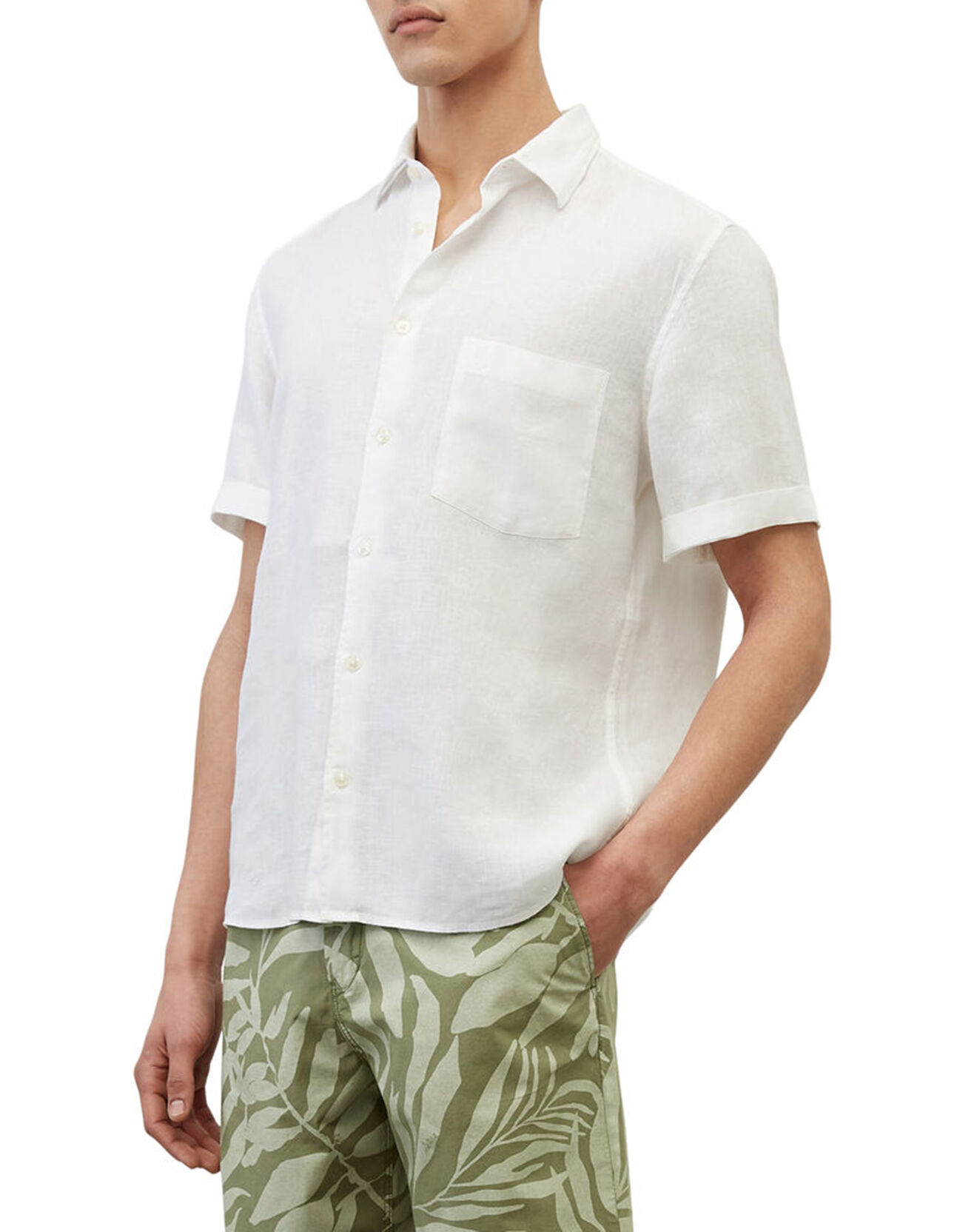 Marc O'Polo Chemise 100% Lin manches courtes Une Rf Poche blanche