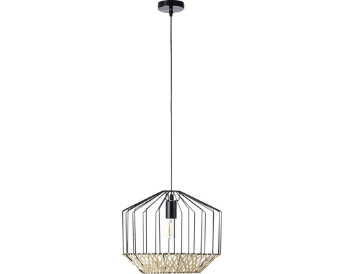 Hanglamp, 1-lichts, HxØ 120x37 cm, zwart/naturel