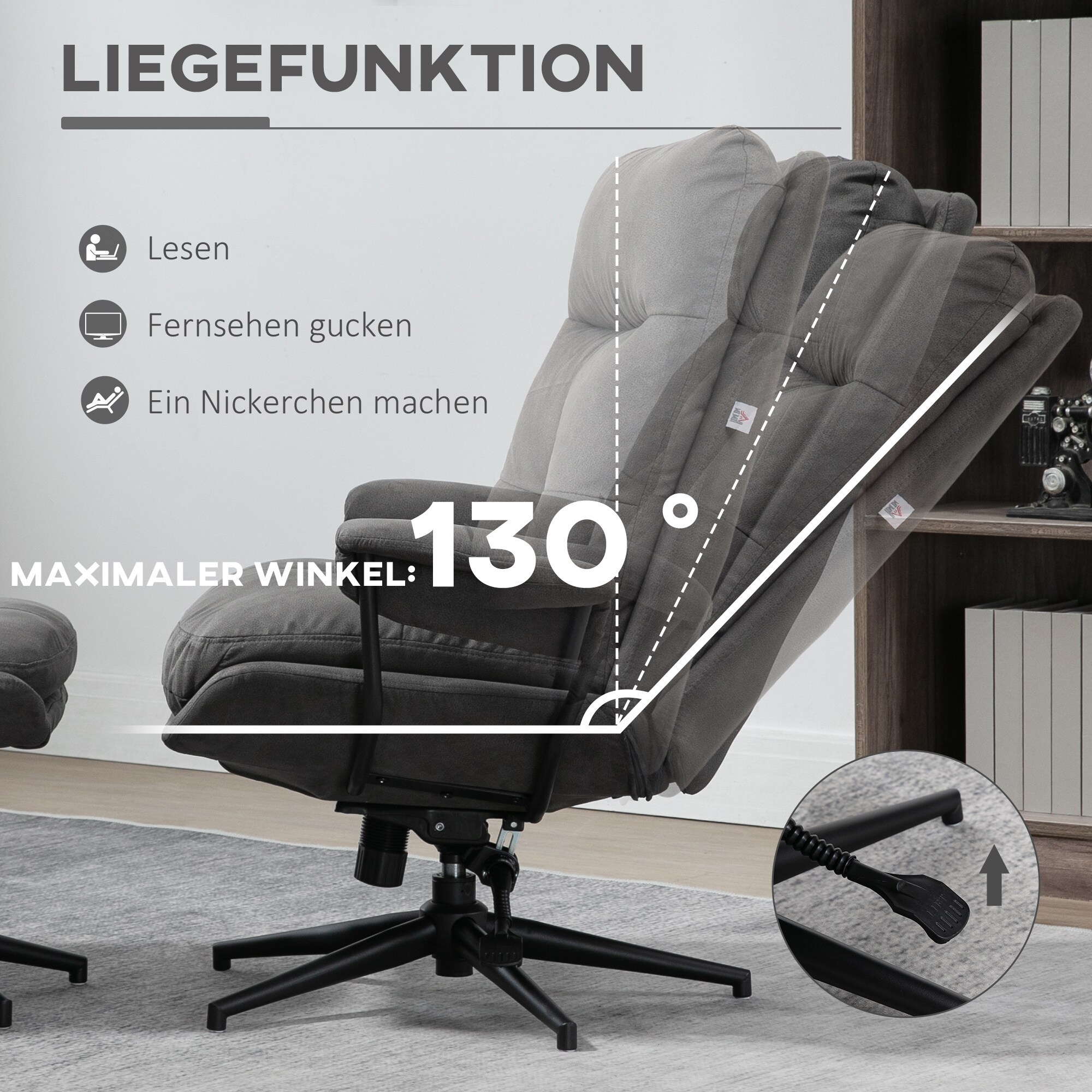 HOMCOM Relaxsessel mit Hocker grau 78L x 91B x 103,5H cm