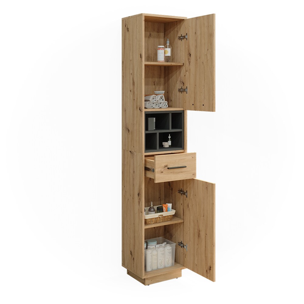 Vicco Hochschrank Badschrank Badezimmermöbel Beatrice Eiche Anthrazit modern 38x190 cm Badkommode Badezimmer Schrank Badmöbel Schranktür Schrankfach