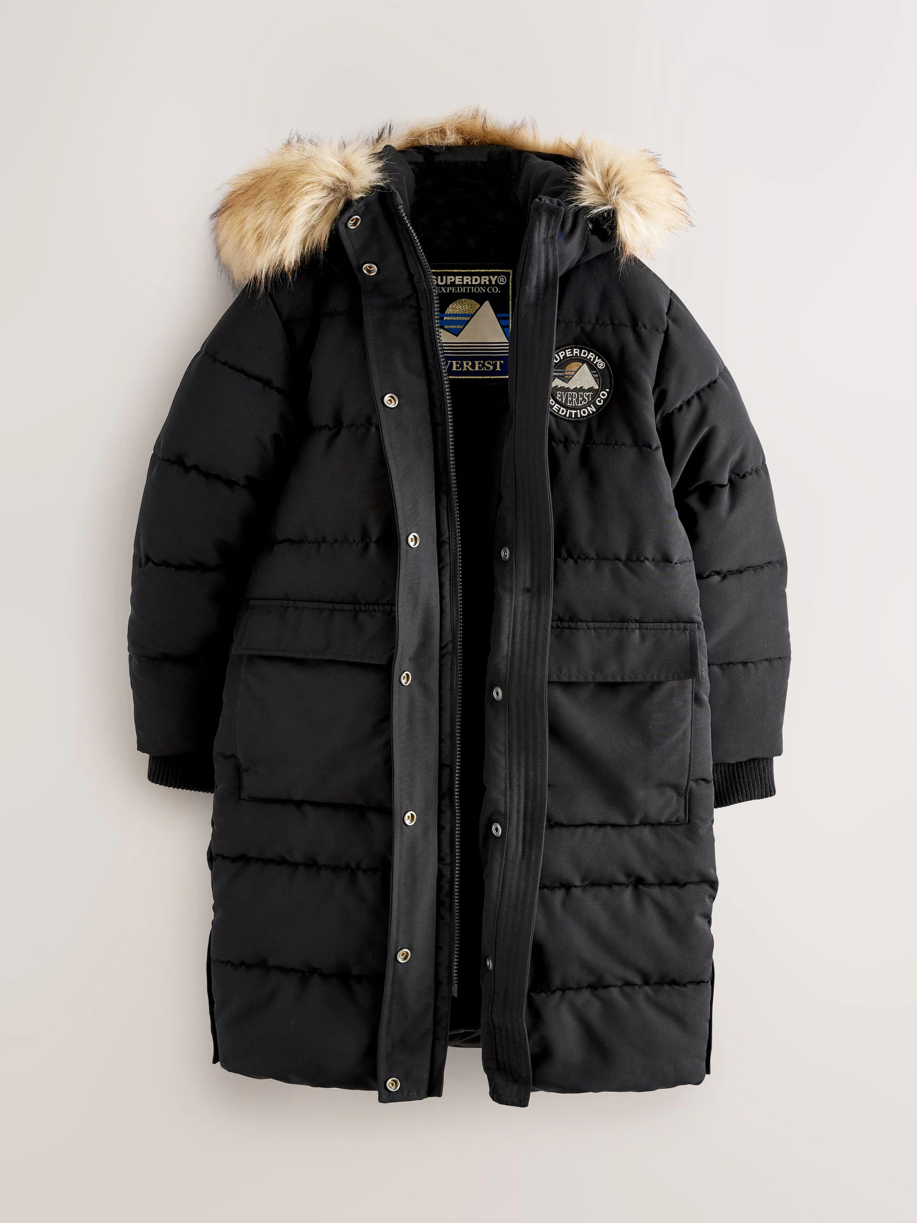 Zwart - Superdry - Everest lange gewatteerde jas