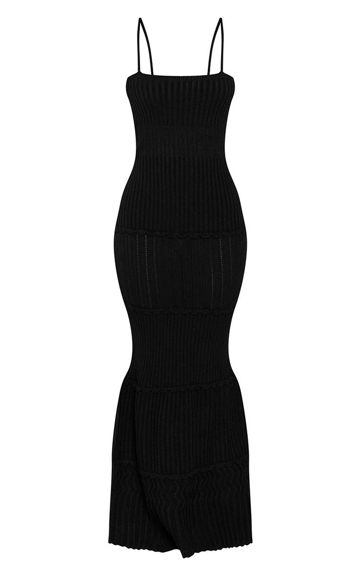 Noir Robe Maxi Tricotée À Bordures Festonnées Petite