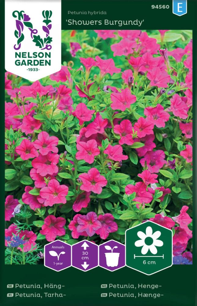 BLOMSTERFRØ NELSON GARDEN HAGEPETUNIA SHOWERS BURGUNDY
