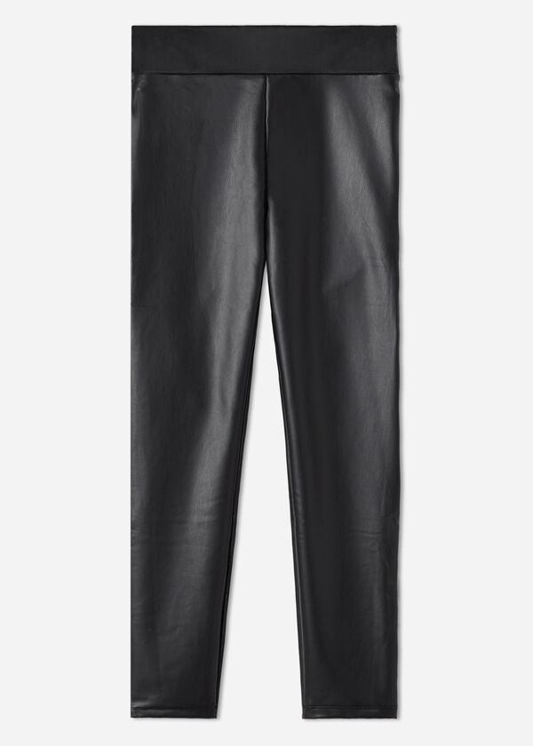 Calças legging com efeito de couro térmico