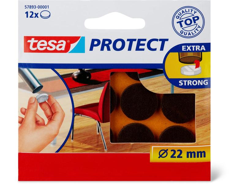 tesa Stuhlbeingleiter Protect Ø 22 mm 12 Stück, Braun Parkett-Gleiter, Filzgleiter