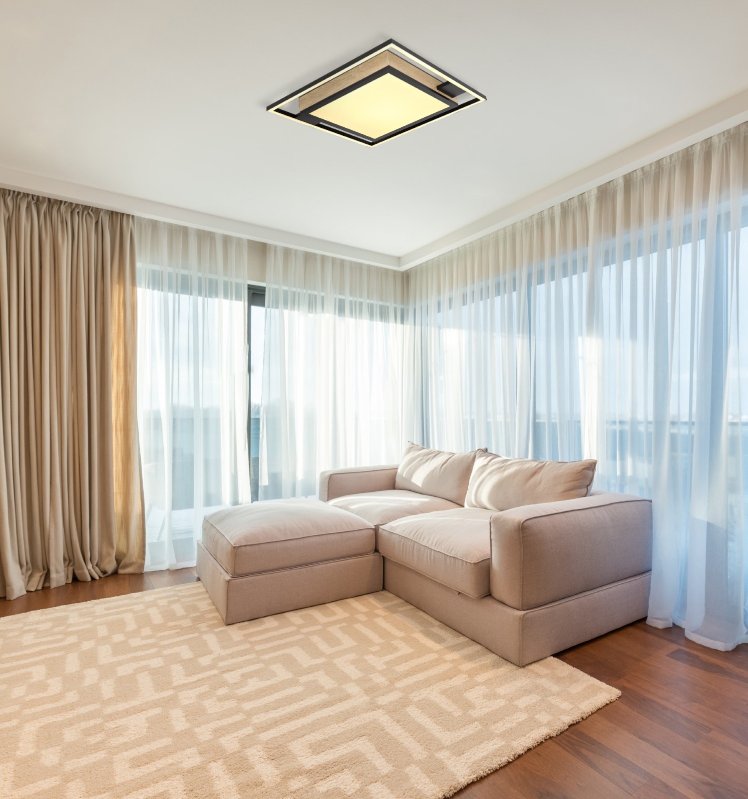 LED-Deckenleuchte - schwarz-Holzoptik - 40 cm