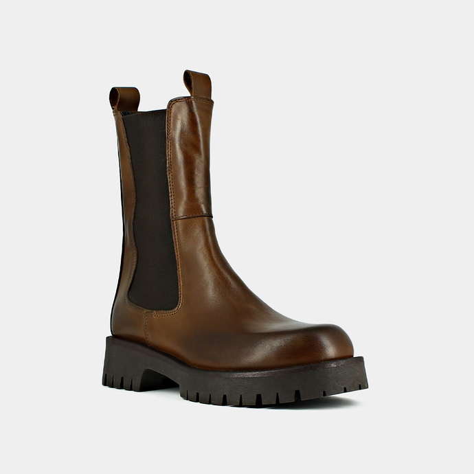 Bottines à plateformes  en cuir marron