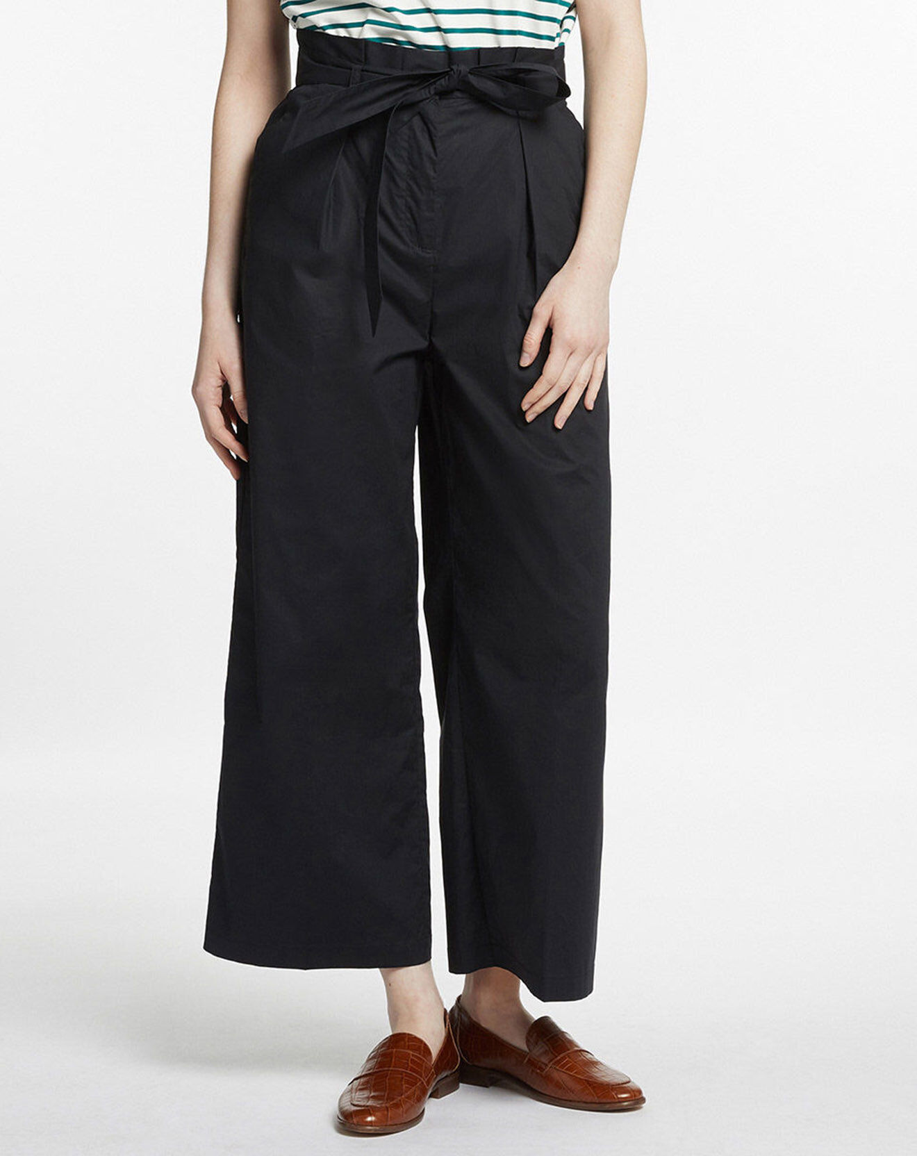 Galeries Lafayette Pantalon paperbag en Coton Gregoria bleu marine