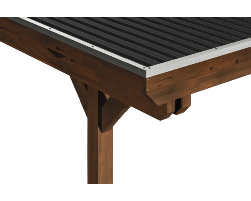 Enkele carport SKAN HOLZ Emsland incl. regengoot 404x604 cm walnoot