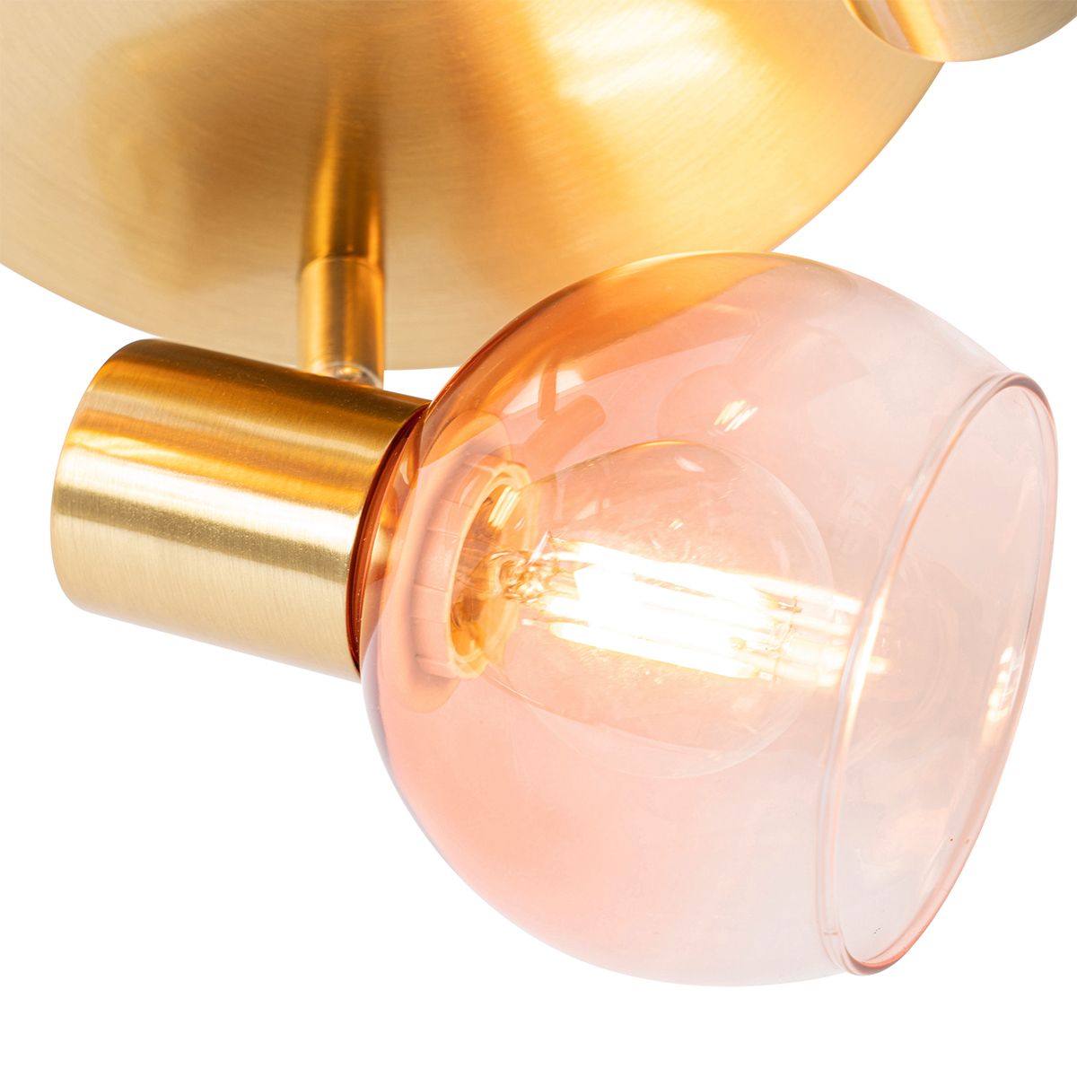 Art Deco plafondspot goud met roze glas 3-lichts - Vidro