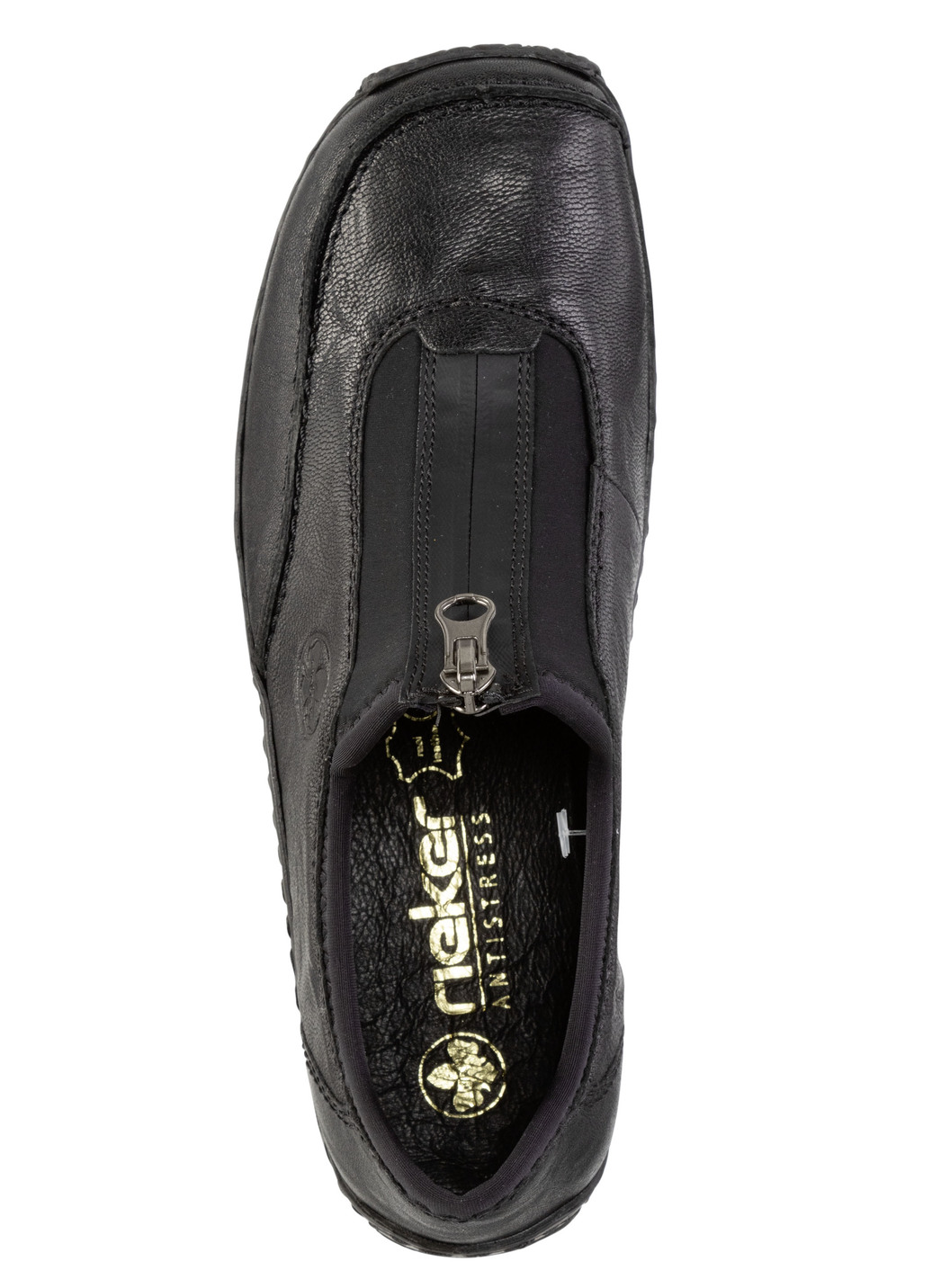 Rieker Slipper aus genarbtem Nappaleder und dehnbarem Textilmaterial