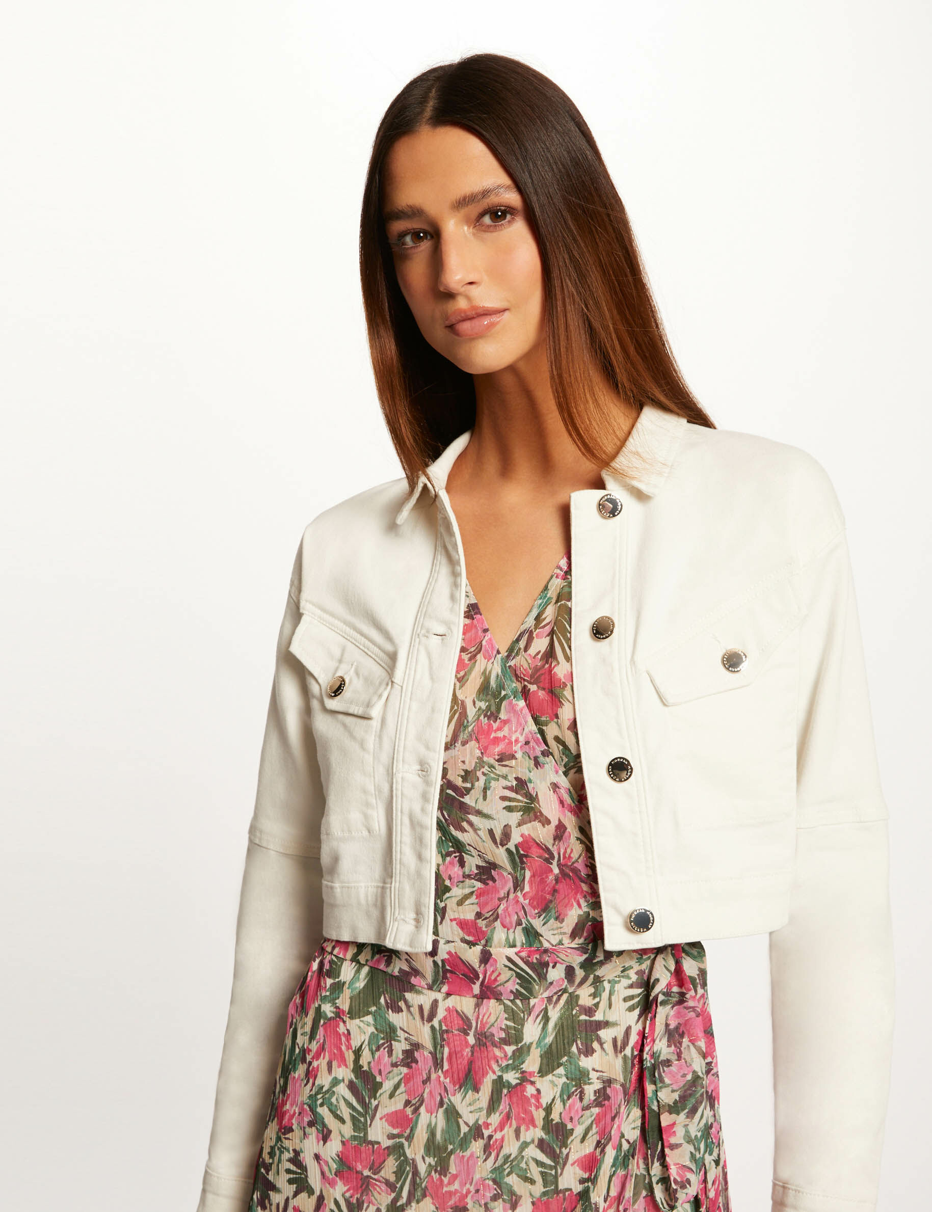Veste droite boutonnée en jean ecru femme - ecru