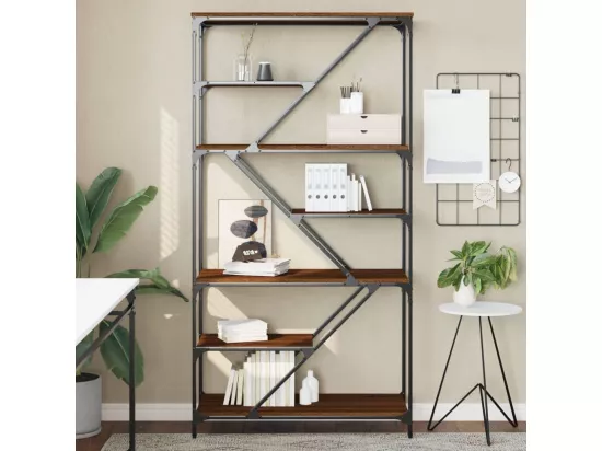 Bibliothèque chêne marron 91x36x176 cm bois ingénierie et acier