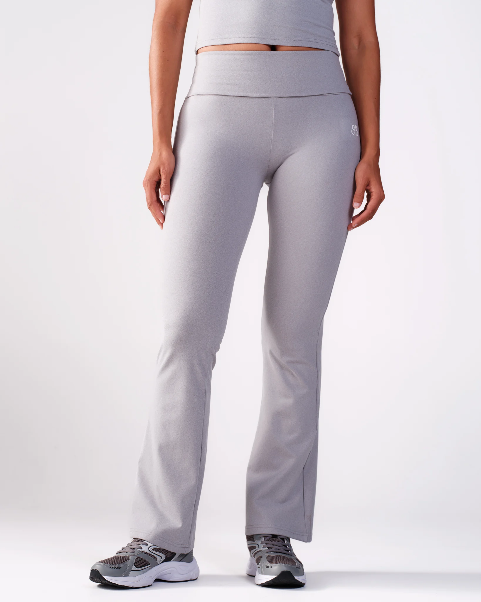 Bumpro Lively Foldover Flare Pants Grey Melange