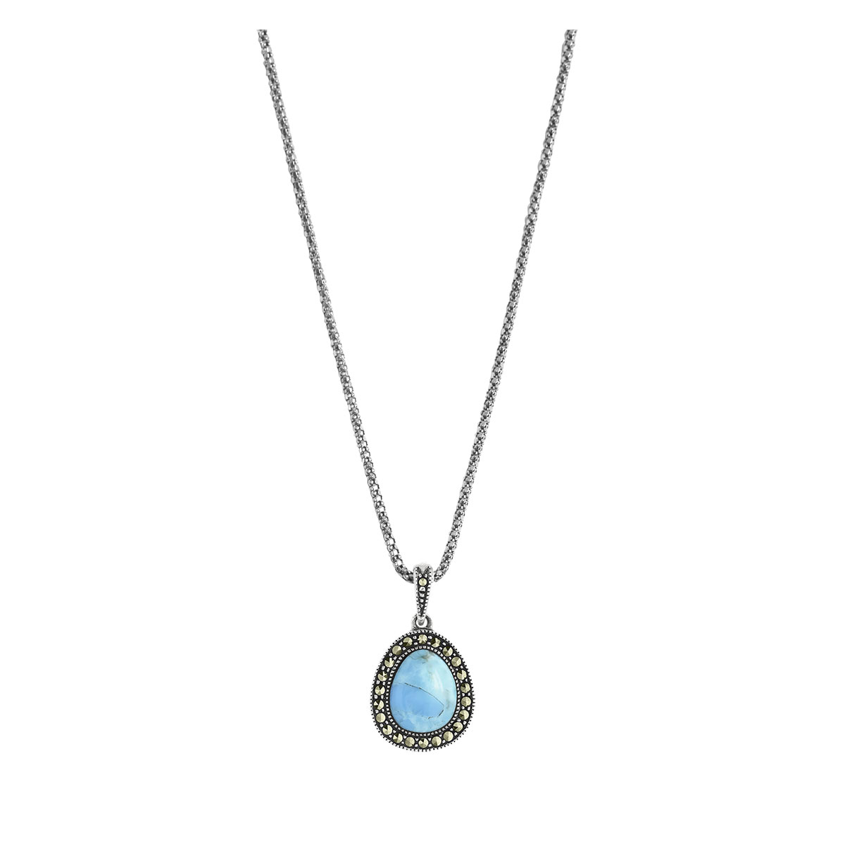 Collier argent 925 turquoise imitation marcassites 45 cm