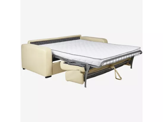 HABITAT - Canapé convertible 3 places - Couchage lattes larges 160 cm - Matelas en mousse 14 cm - Cuir Beige - Porto