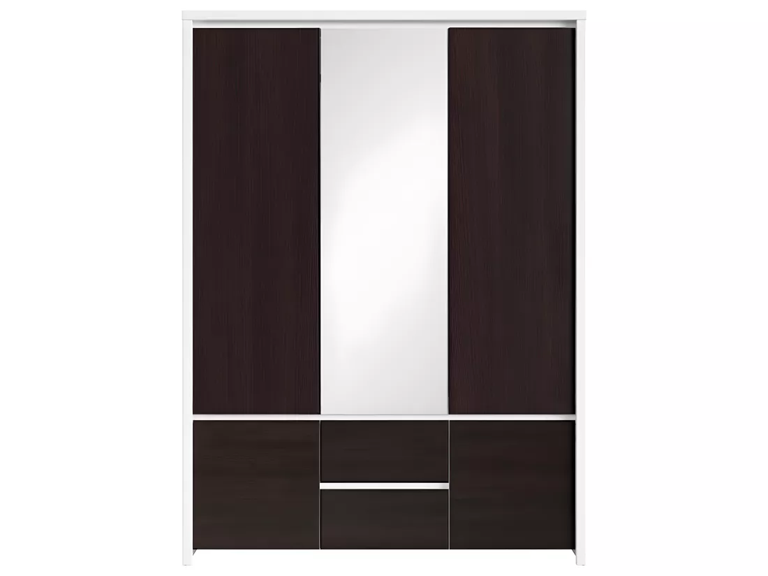 Armoire 3 portes Soren Blanc et Bois Wengé