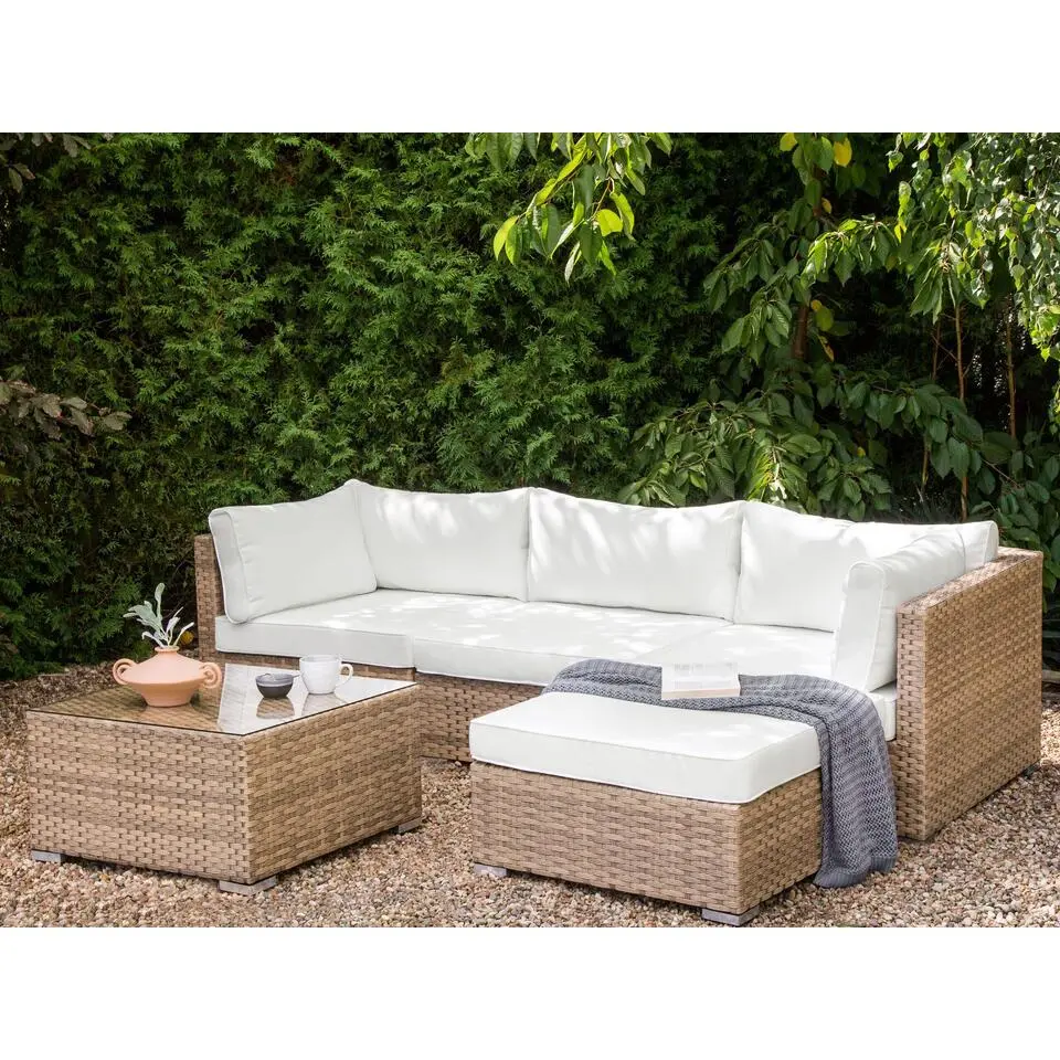 SANO II - Loungeset - Natuurlijk/Wit - Linkszijdig - Kunstrotan