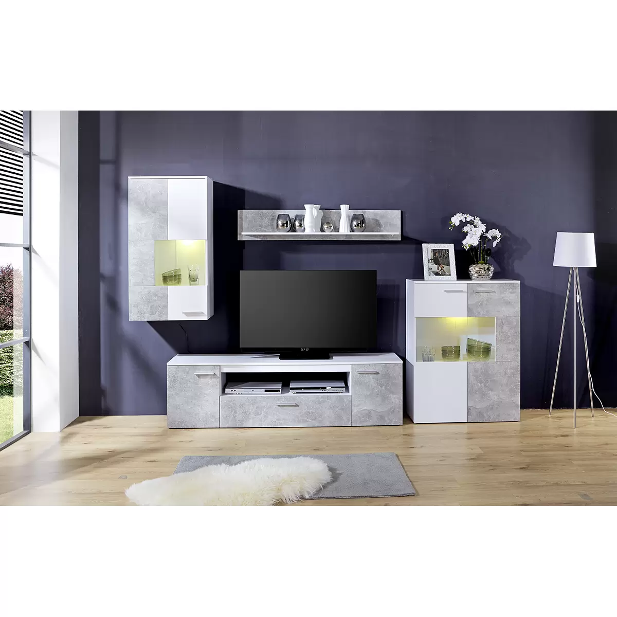 Wohnwand Vulcan weiss,Betonoptik
