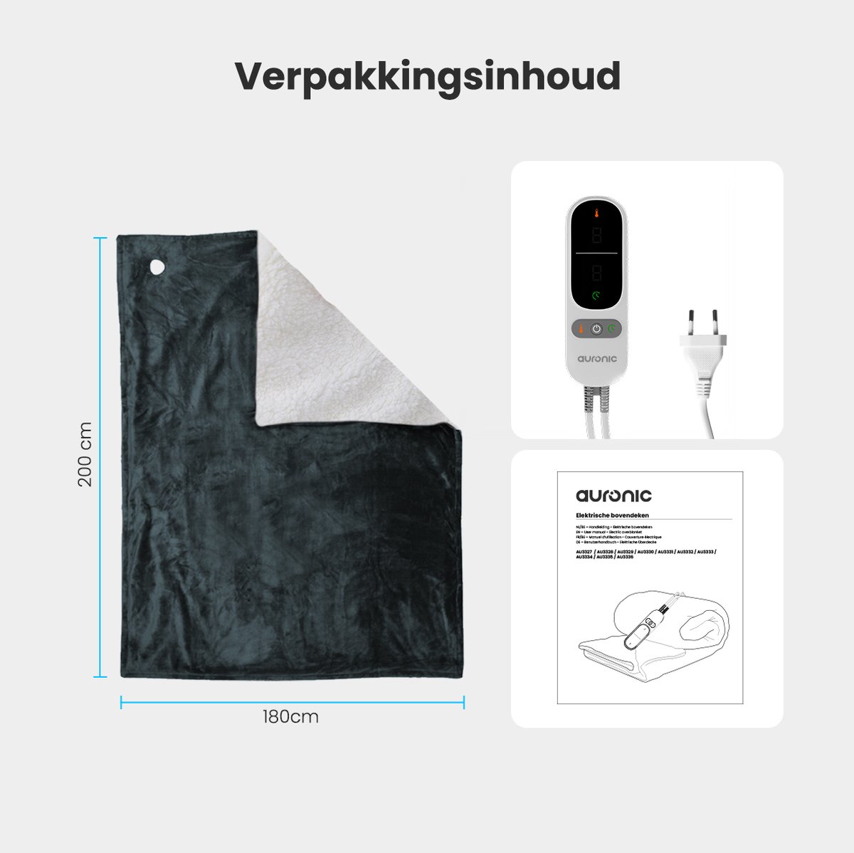 Auronic 200 x 180 cm elektrische deken - Anthracite