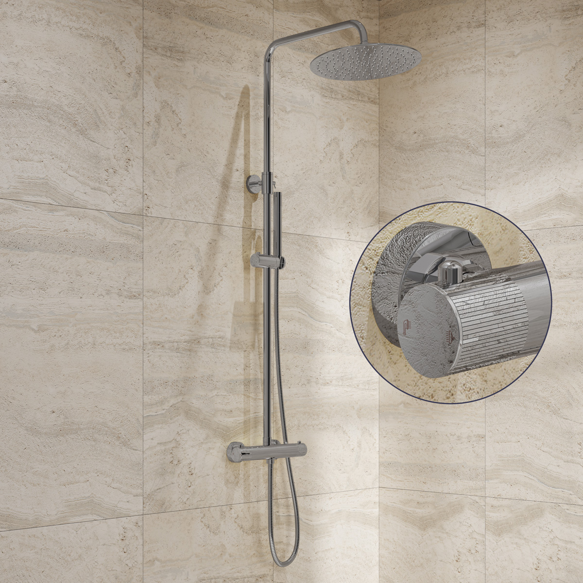 Saniclear Talpa Stripes opbouw regendouche chroom met 20cm hoofddouche