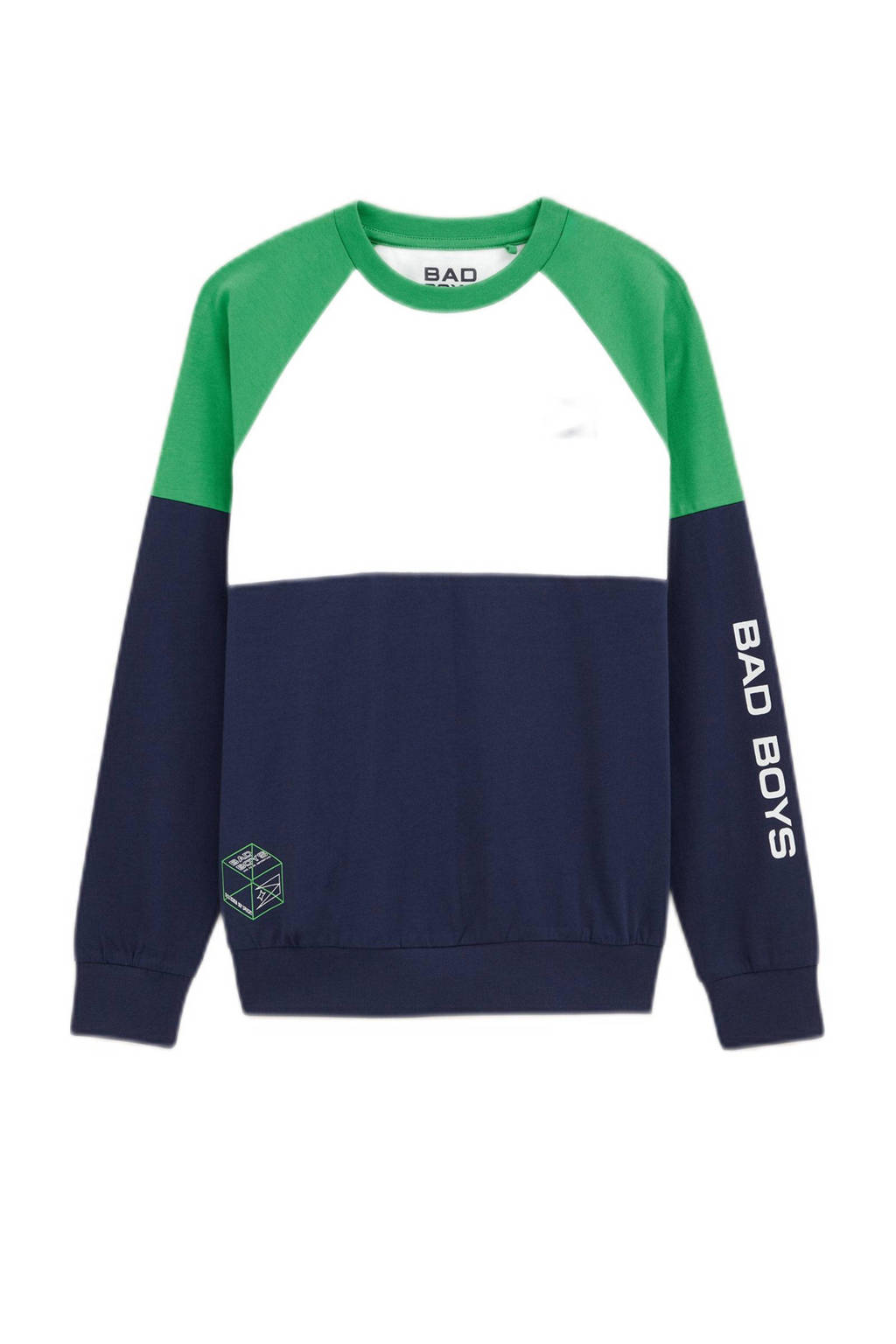 WE Fashion longsleeve donkerblauw/wit/groen