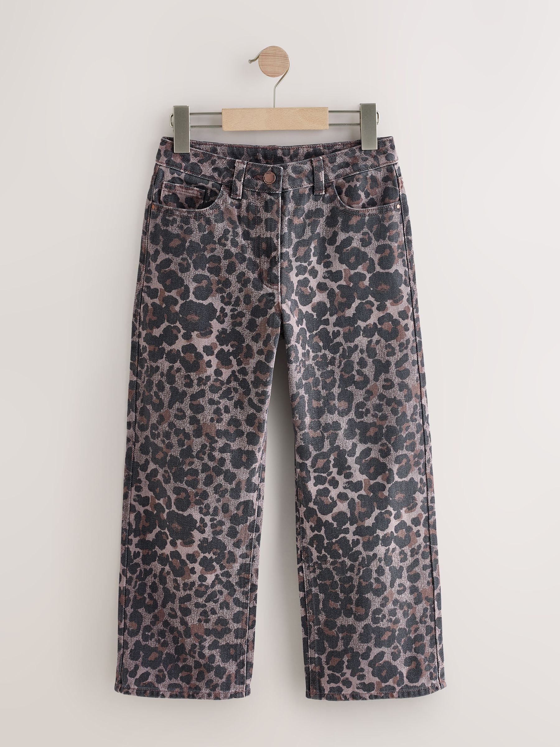 Chocoladebruin luipaardmotief - Jeans met wijde pijpen (3-16 jr)
