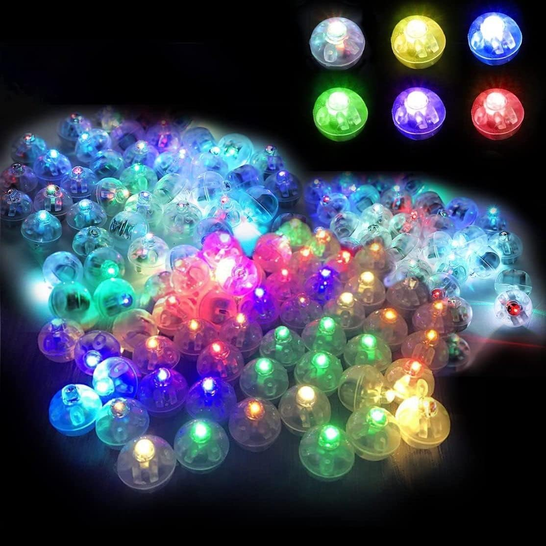 (50er Set) Mini LED Ballon Licht Party Deko Blinkende Beleuchtung für Luftballons / Lampions (inkl. LR41 Batterien) - Bunt